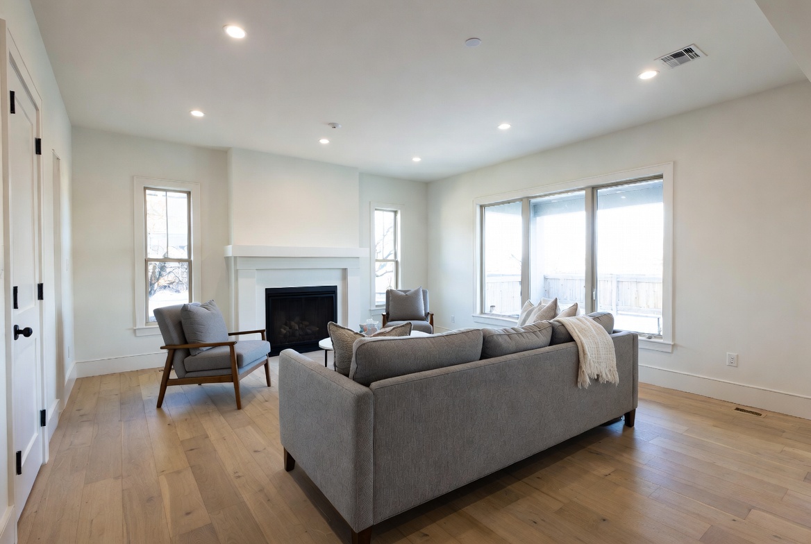 Living room restoration after fire damage